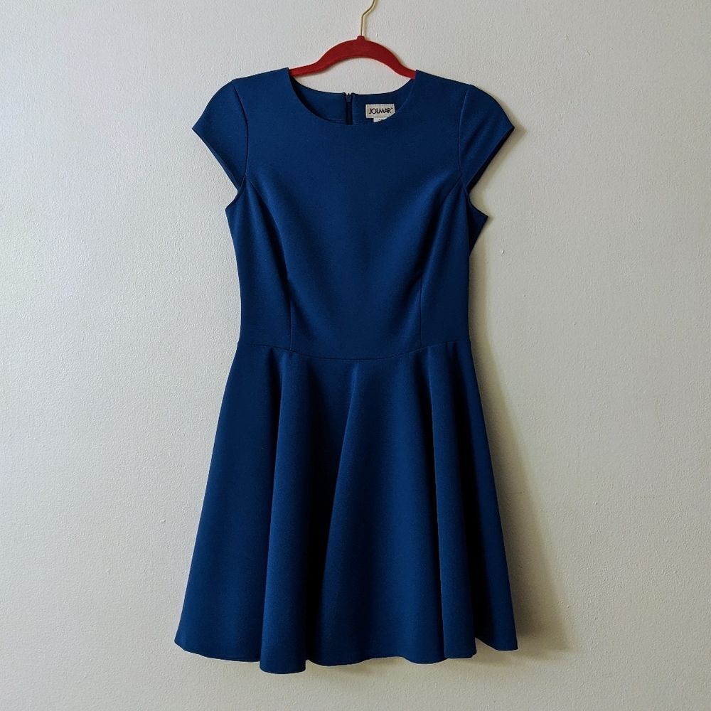 A-Line Royal Blue Fit and Flare Cap Sleeve Dress EU Sz 38 / Small